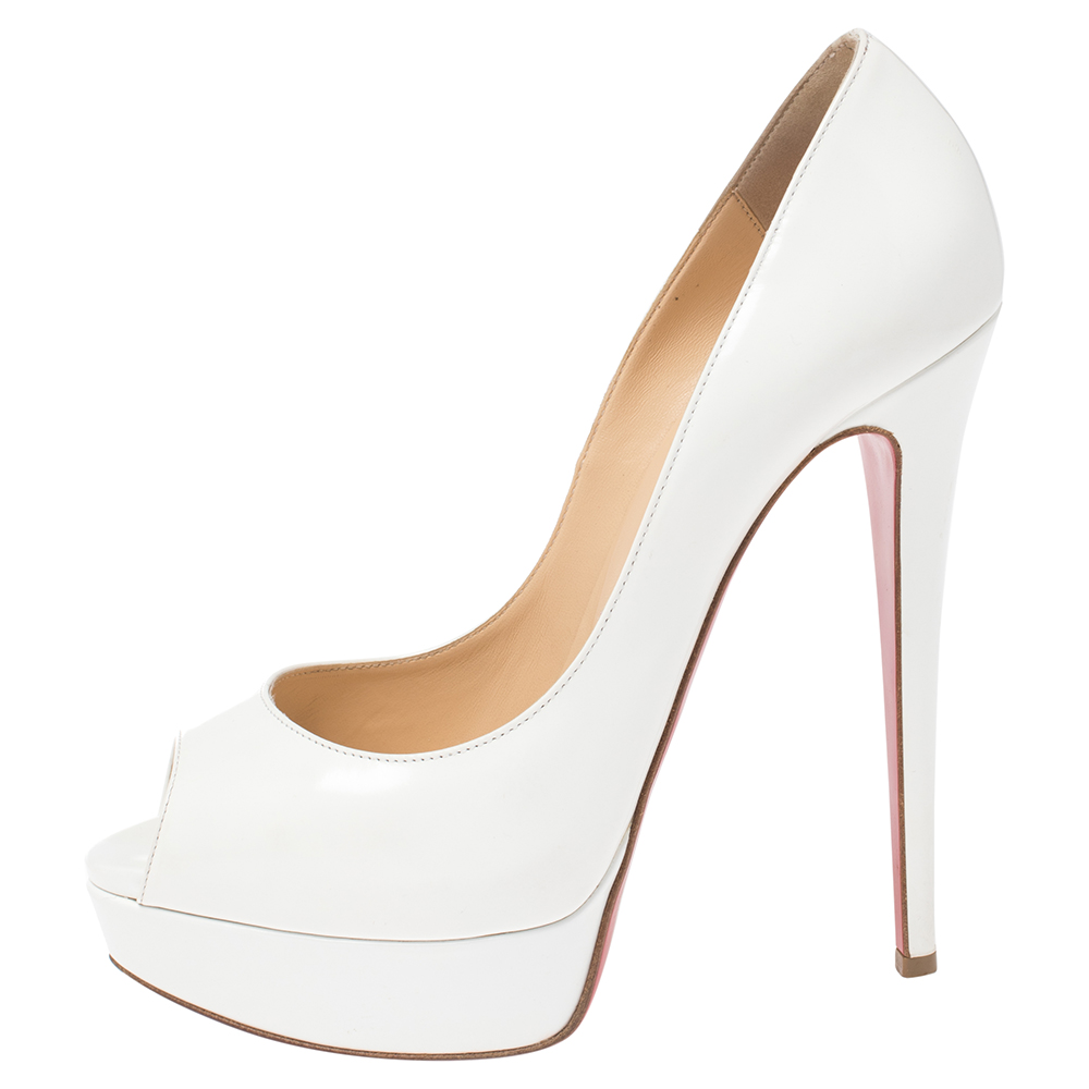 

Christian Louboutin White Leather Lady Peep Toe Platform Pumps Size