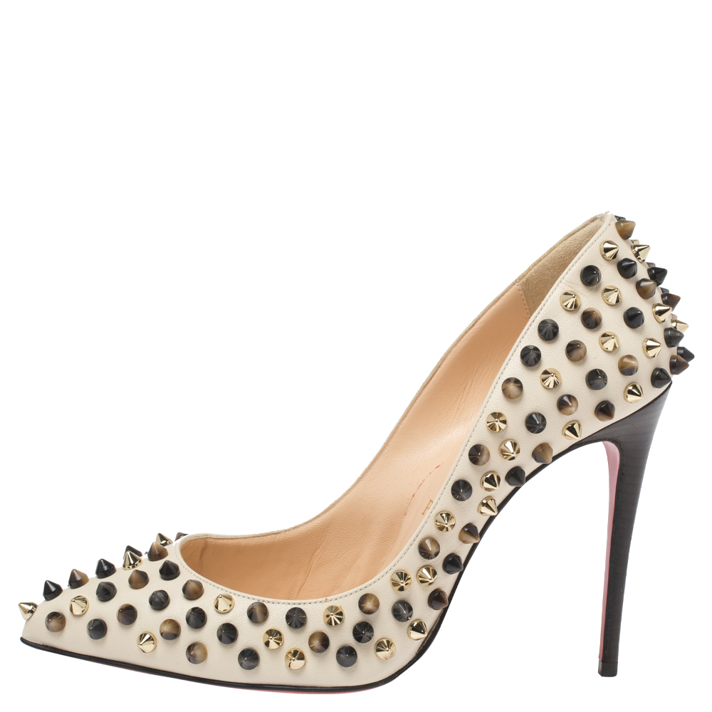 

Christian Louboutin Cream Leather Follies Spikes Pumps Size