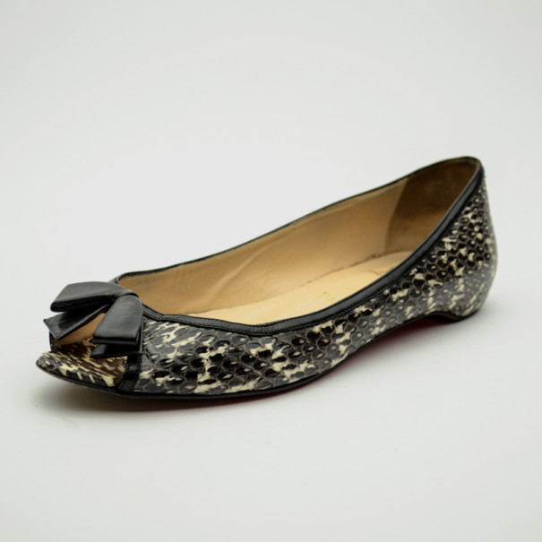 Pre Owned Christian Louboutin Python Embossed 'Milady' Open Toe Ballet Flats Size 37