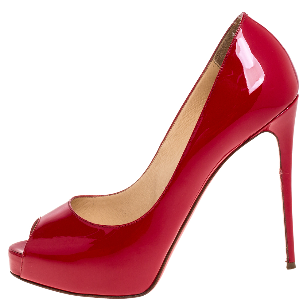 

Christian Louboutin Red Patent Leather New Very Prive Peep Toe Pumps Size