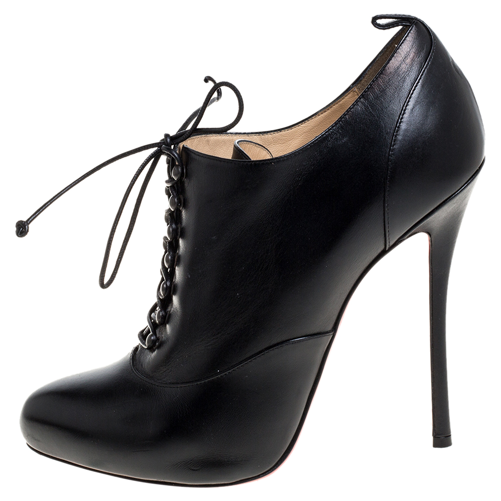 

Christian Louboutin Black Leather Lace Up Booties