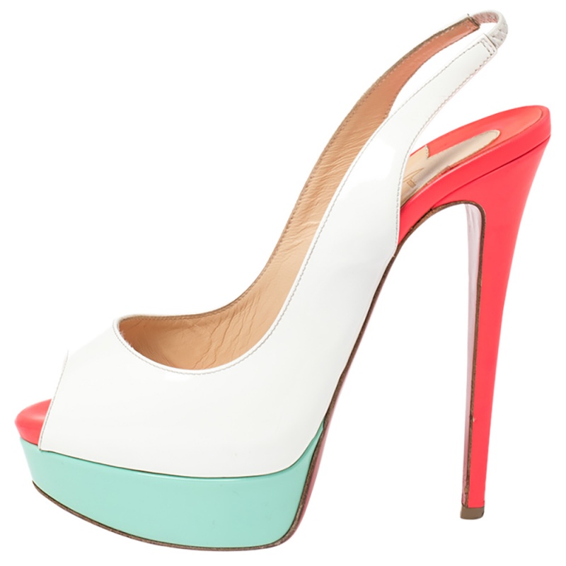 

Christian Louboutin Colorblock Patent Leather Lady Peep Toe Slingback Sandals Size, Multicolor