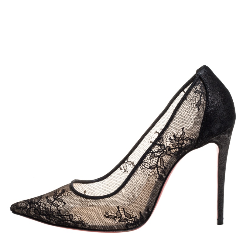 

Christian Louboutin Black Lace And Suede Leather Trim Pointed Toe Pumps Size
