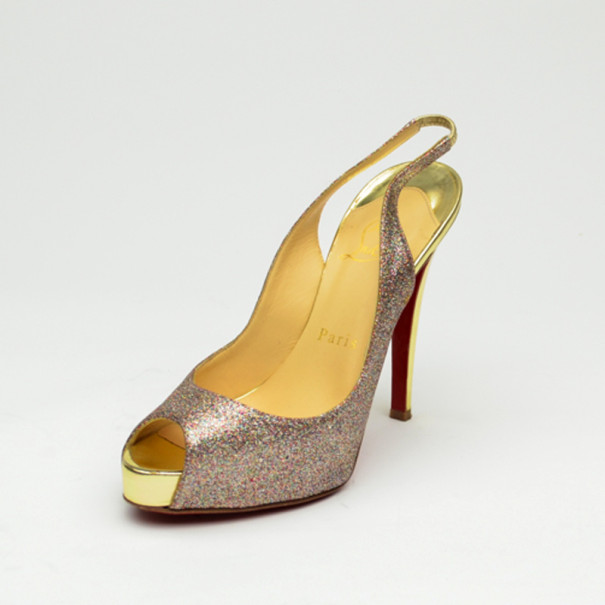 Pre Owned Christian Louboutin 'N°Prive' 120mm Peep Toe Platform Sling Back Sandals Size 36
