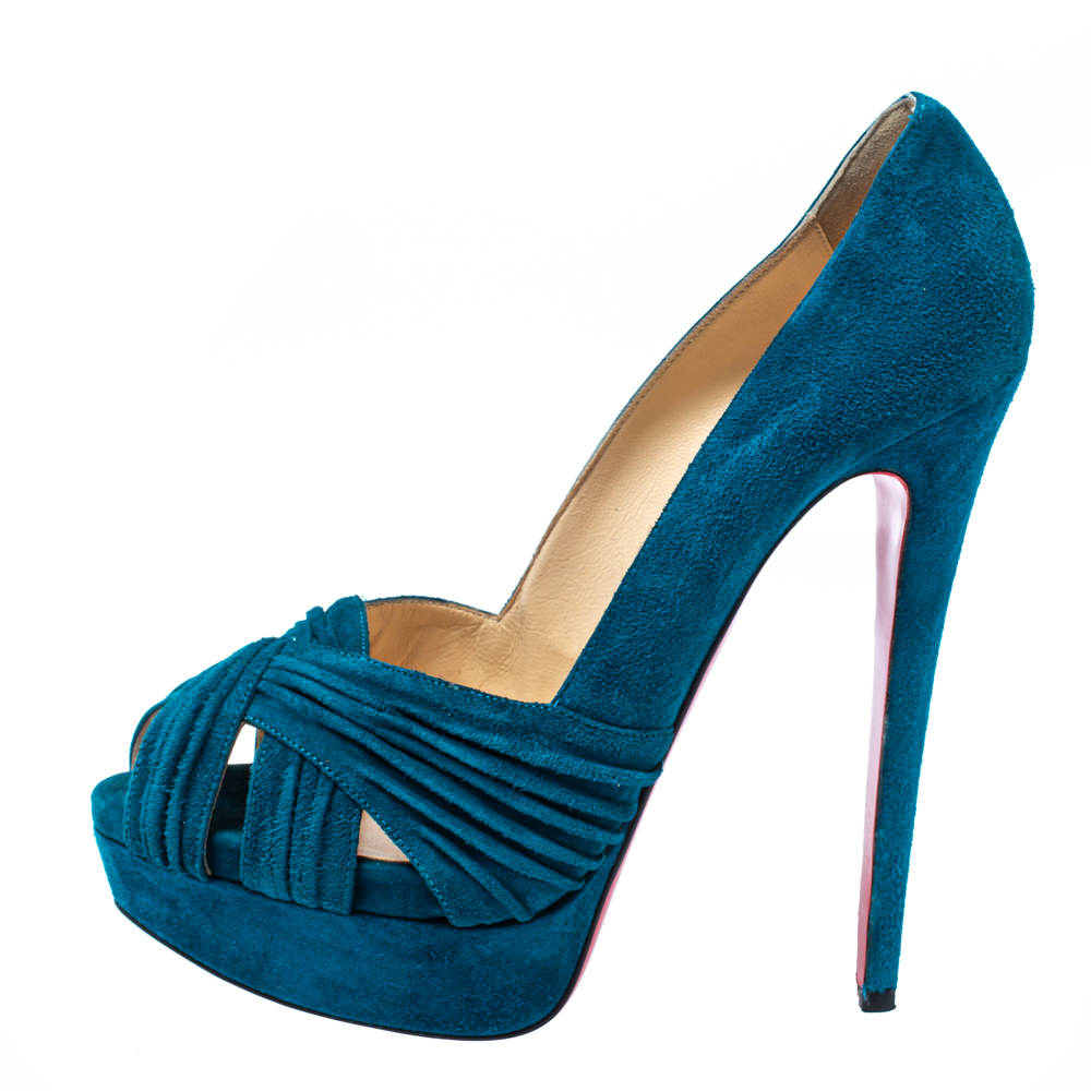 

Christian Louboutin Turquoise Suede Aborina Platform Pumps Size, Blue