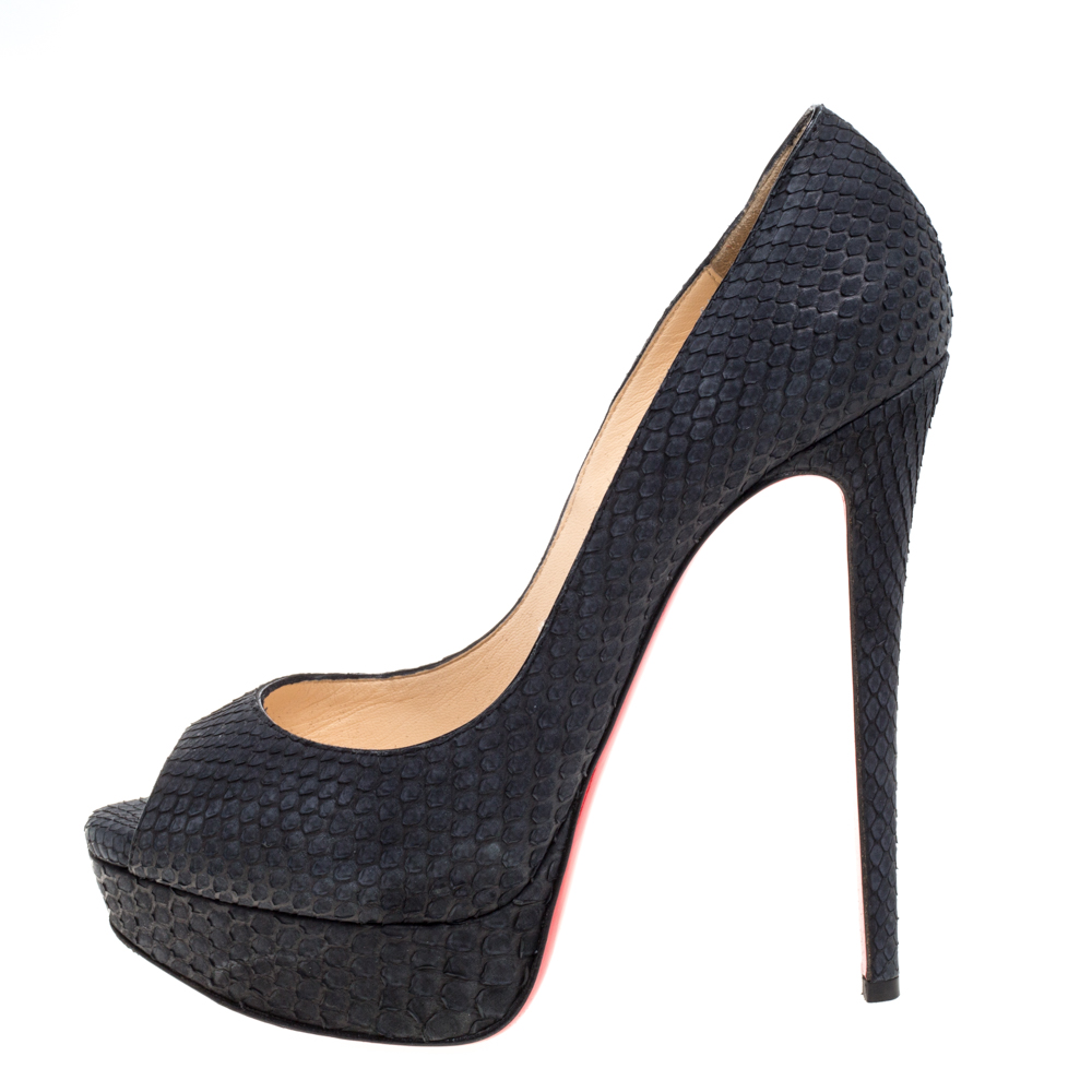 

Christian Louboutin Black Python New Very Prive Peep Toe Platform Pumps Size