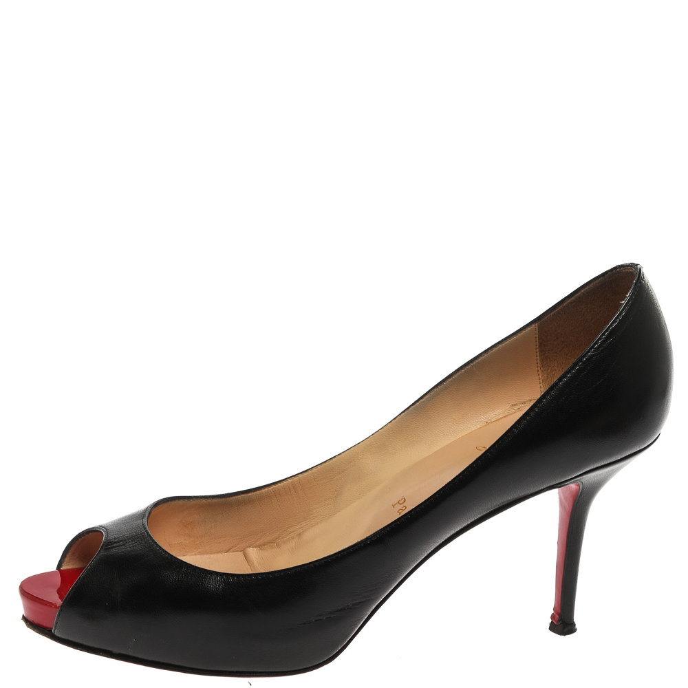 

Christian Louboutin Black Leather Very Prive Peep Toe Platform Pumps Size