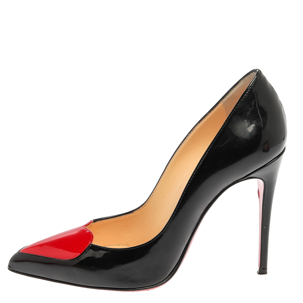 

Christian Louboutin Black Patent Leather Doracora Red Heart Pumps Size