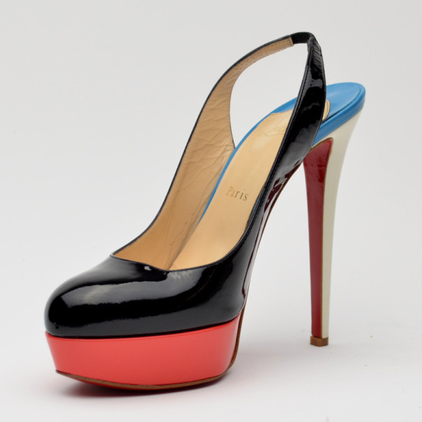Pre Owned Christian Louboutin Lady Peep Sling Colorblock Platform Pumps Size 39