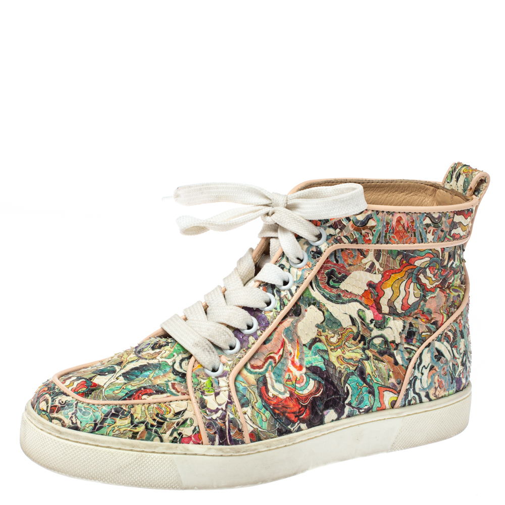 

Christian Louboutin Multicolor Python Faience Rantus High Top Sneakers Size
