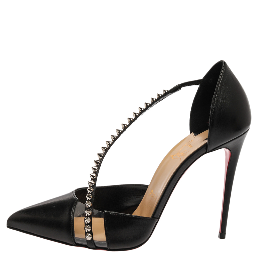 

Christian Louboutin Black Leather And Pvc Spike Cross Pointed Toe Pumps Size