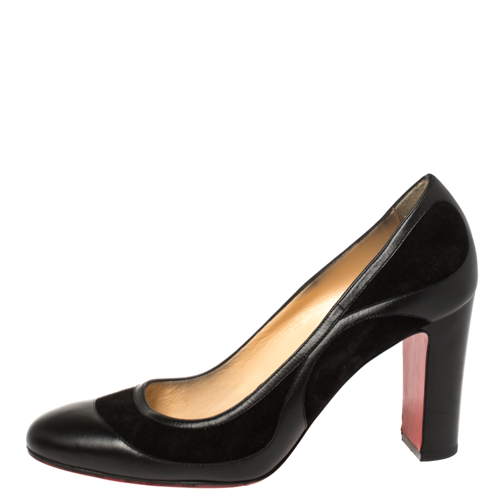 

Christian Louboutin Black Leather and Suede Marple St 85 Pumps Size