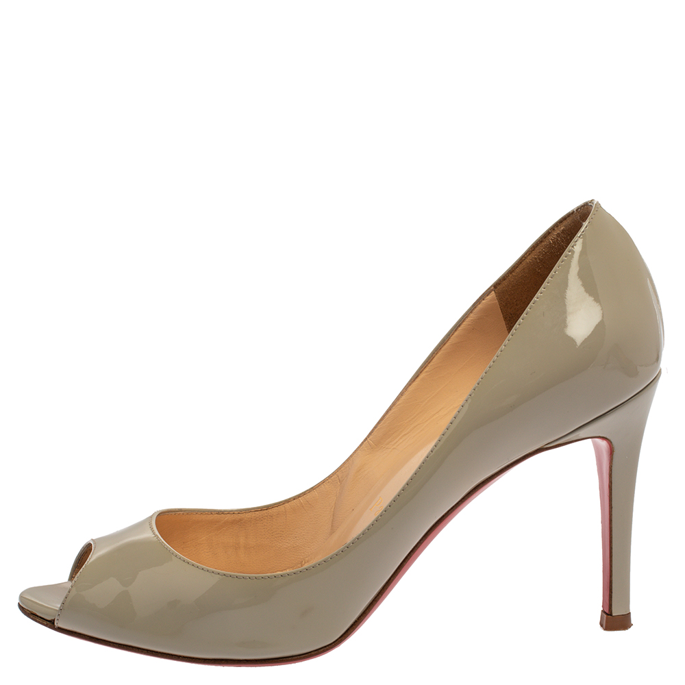 

Christian Louboutin Grey Patent Leather Youyou Peep Toe Pumps Size