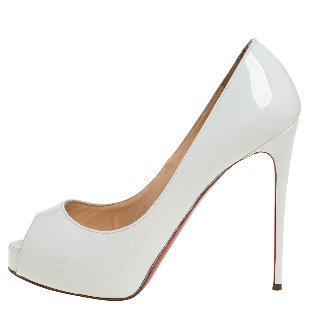 

Christian Louboutin White Patent Leather New Prive Platform Peep Toe Pumps Size