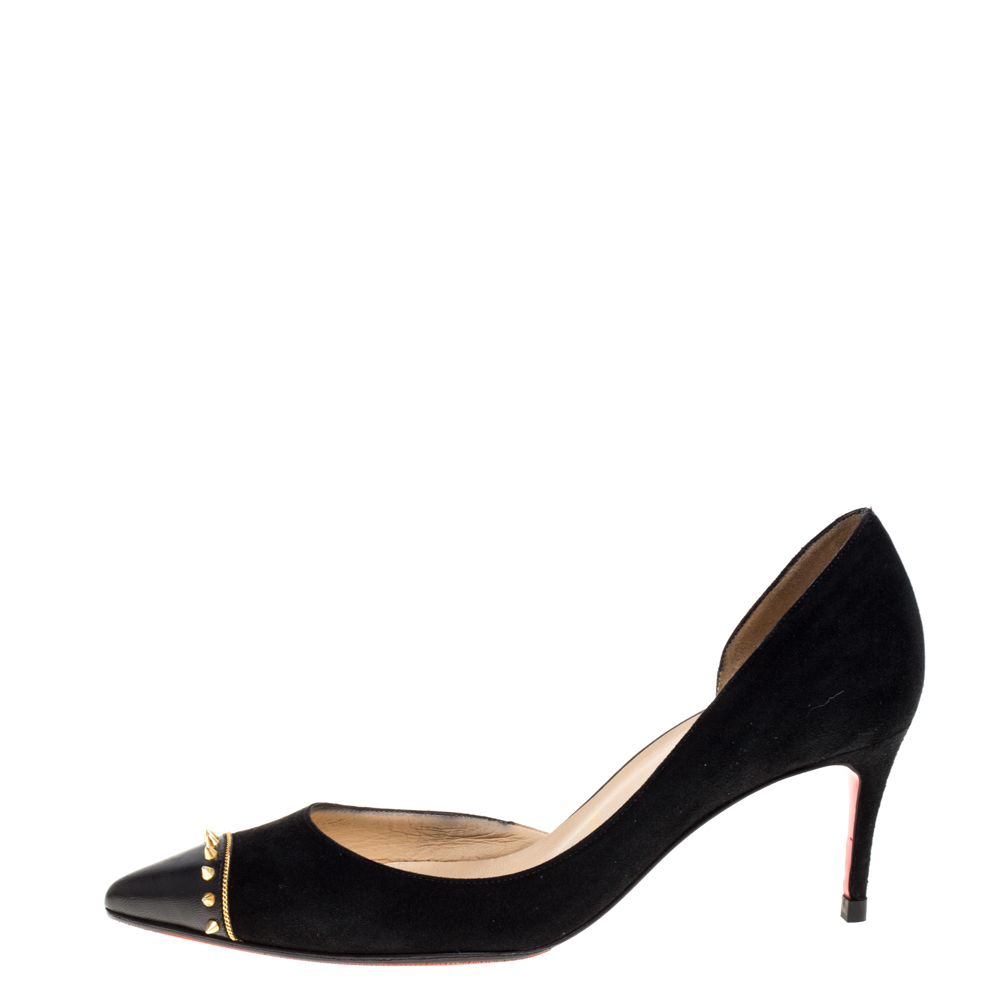 

Christian Louboutin Black/Gold Suede Leather Culturella 70 Pointed Toe Pumps Size