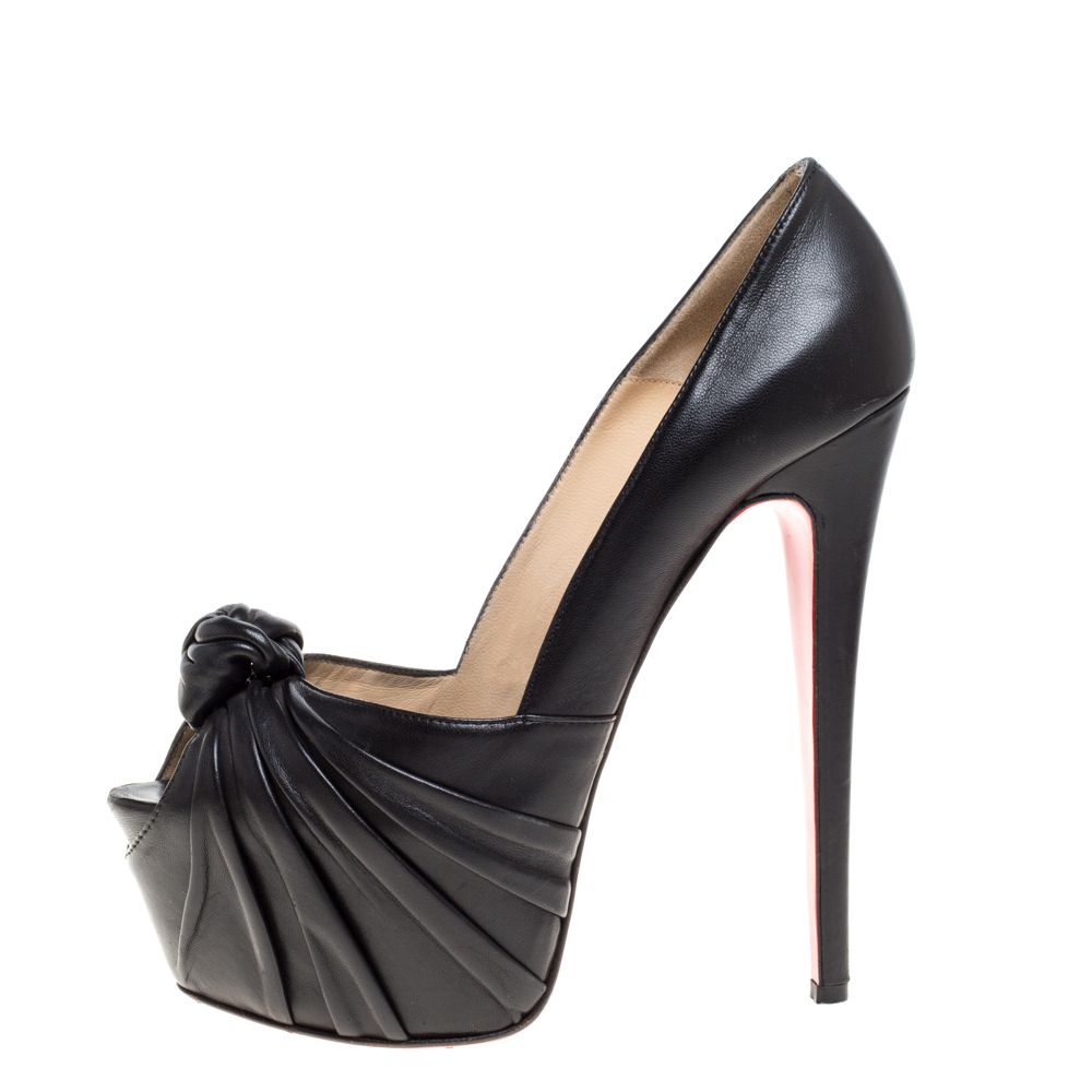 

Christian Louboutin Black Leather Lady Gres Knotted Peep Toe Pumps Size