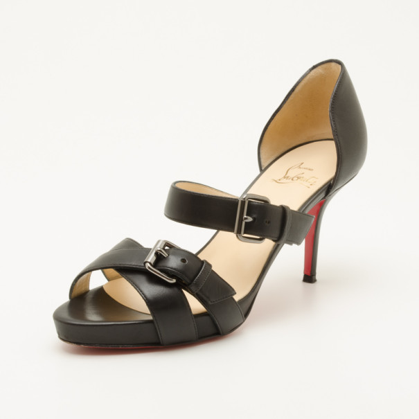 Pre Owned Christian Louboutin Black Leather Sandals Size 37.5 
