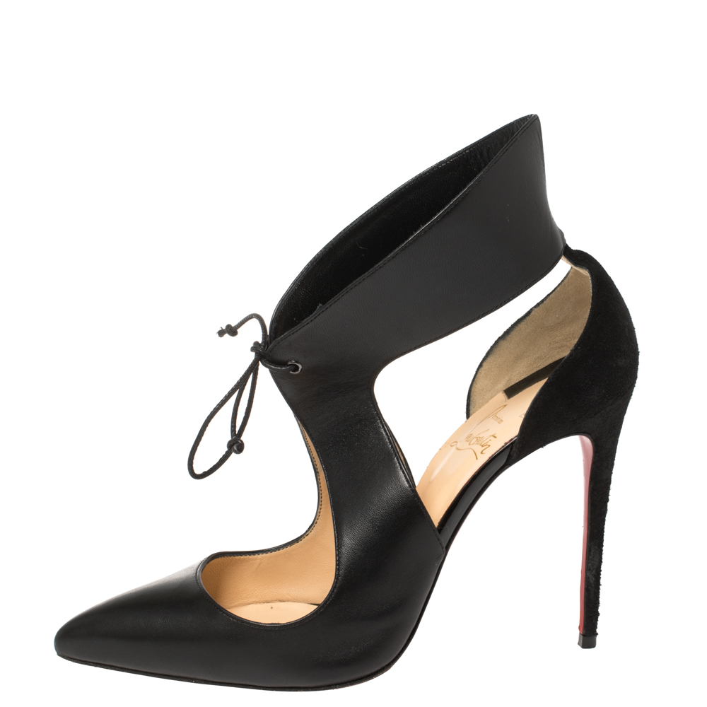 

Christian Louboutin Black Suede Leather France Lace Up Pointed Toe Pumps Size