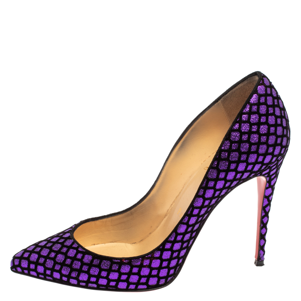 

Christian Louboutin Purple/Black Glitter And Velvet Pigalle Follies Pumps Size