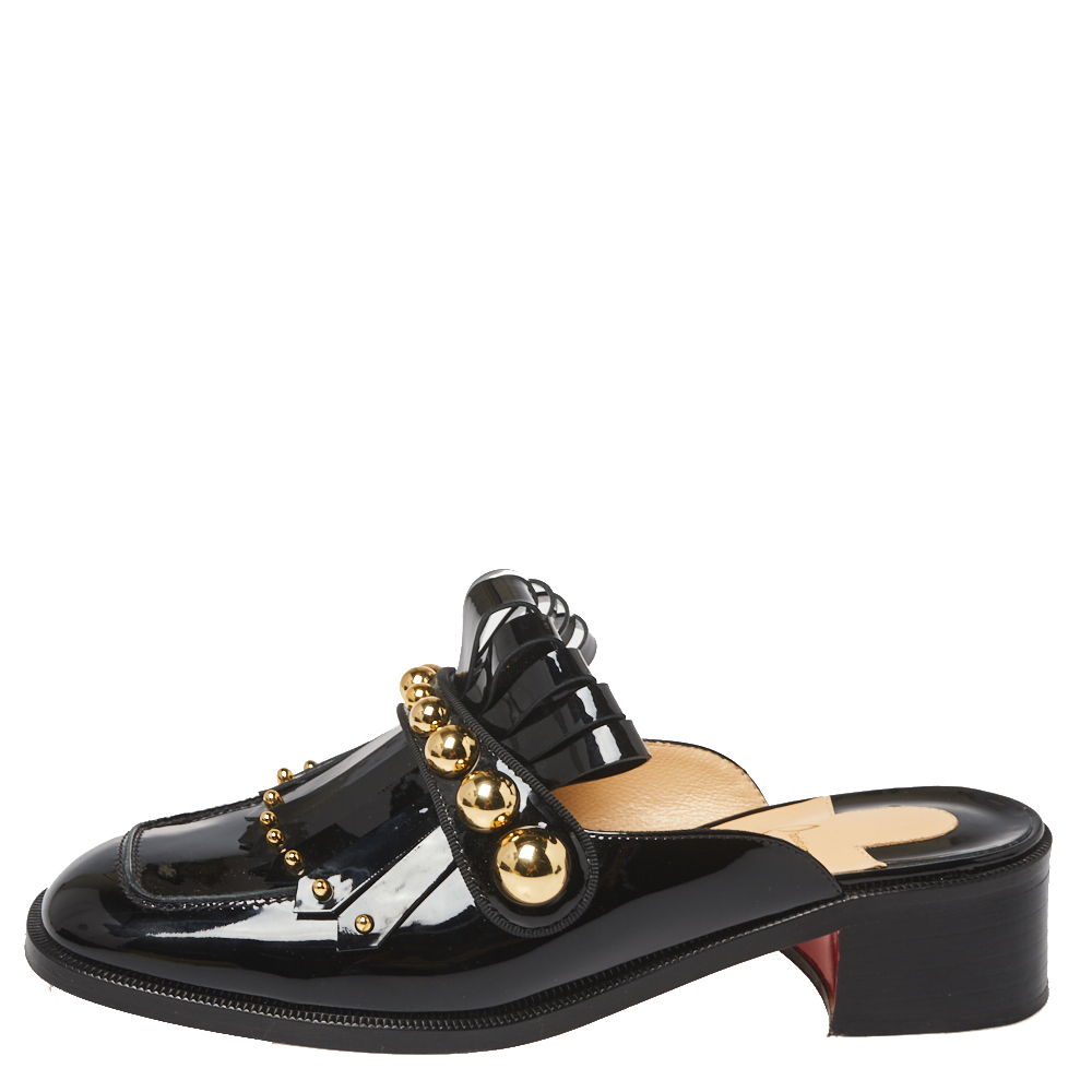 

Christian Louboutin Black Patent Leather Octavian Mules Sandals Size