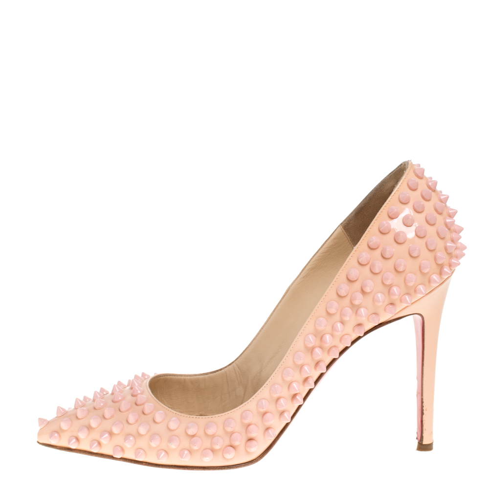 

Christian Louboutin Pink Patent Leather Pigalle Spikes Pointed Toe Pumps Size