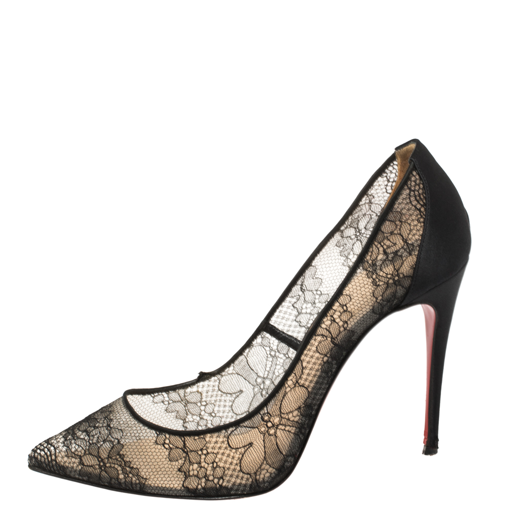 

Christian Louboutin Black Lace And Satin Pigalace Pointed Toe Pumps Size
