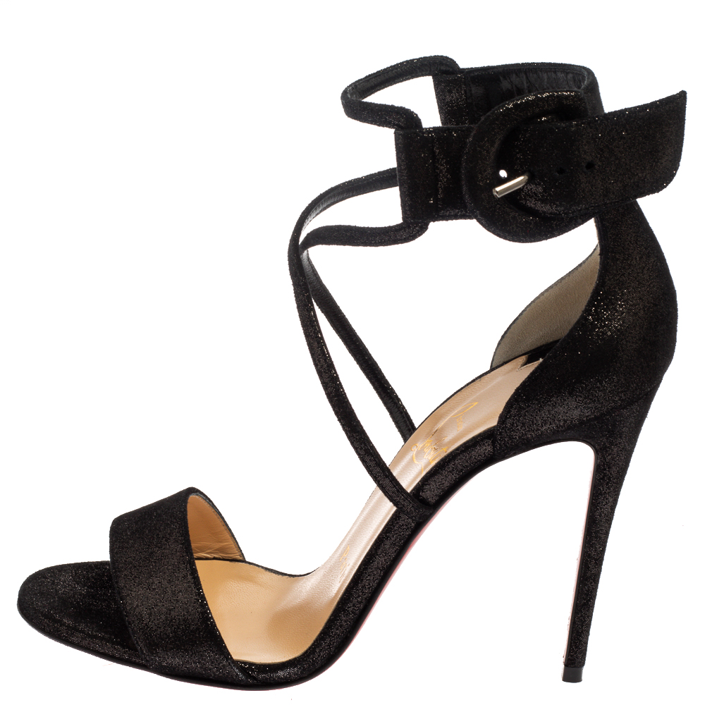 

Christian Louboutin Black Suede Leather Choca Criss Cross Open Toe Sandals Size