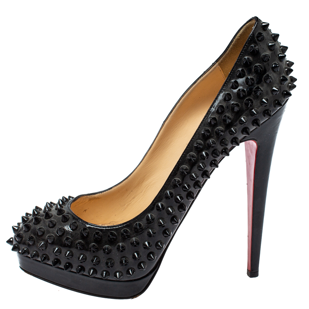 

Christian Louboutin Black Patent Leather Pigalle Plato Spikes Pumps Size