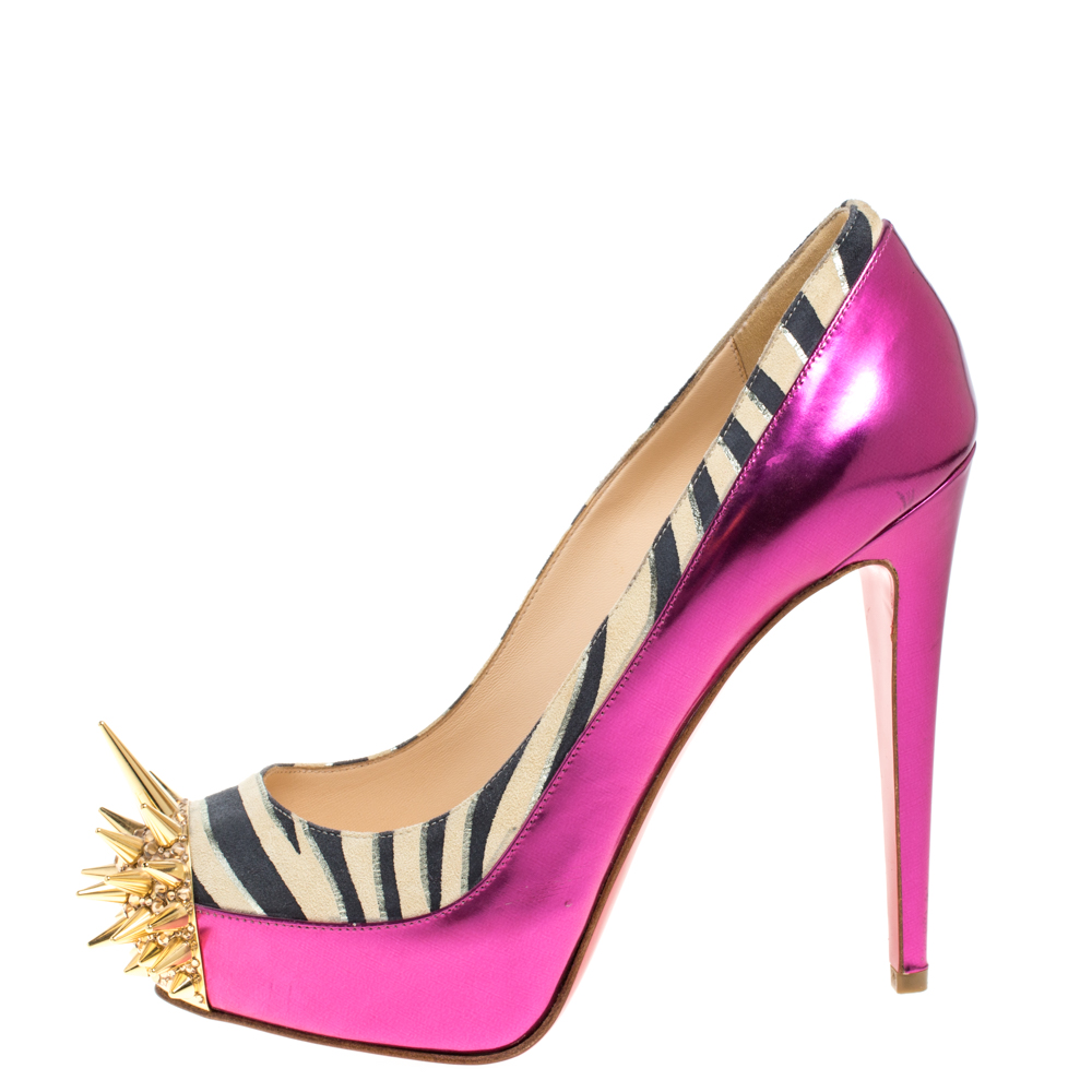 

Christian Louboutin Pink Zebra Print Suede And Patent Leather Limited Edition Asteroid Spike Pumps Size