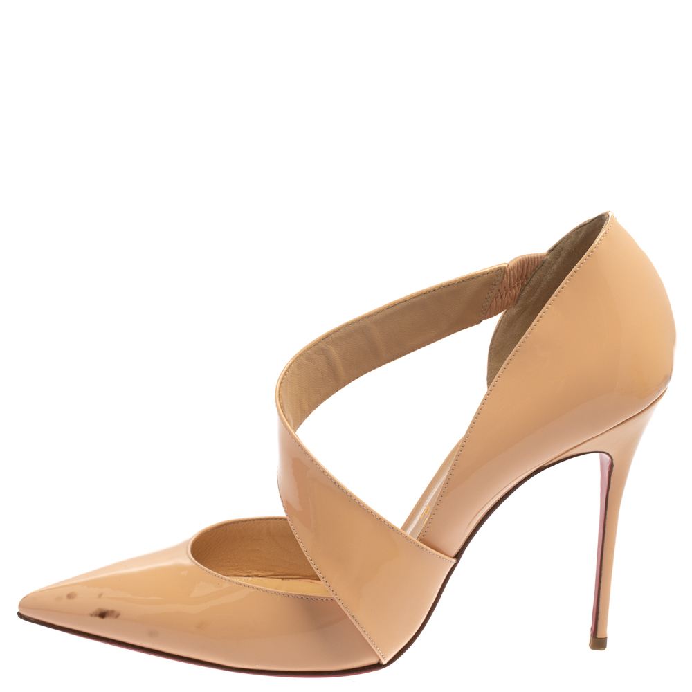 

Christian Louboutin Beige Patent Leather Jumping Cross Strap Pumps Size