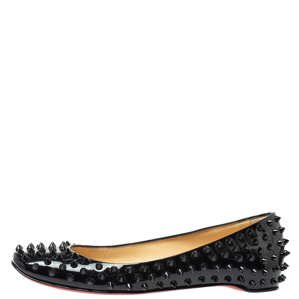 

Christian Louboutin Black Patent Leather Pigalle Spike Flats Size