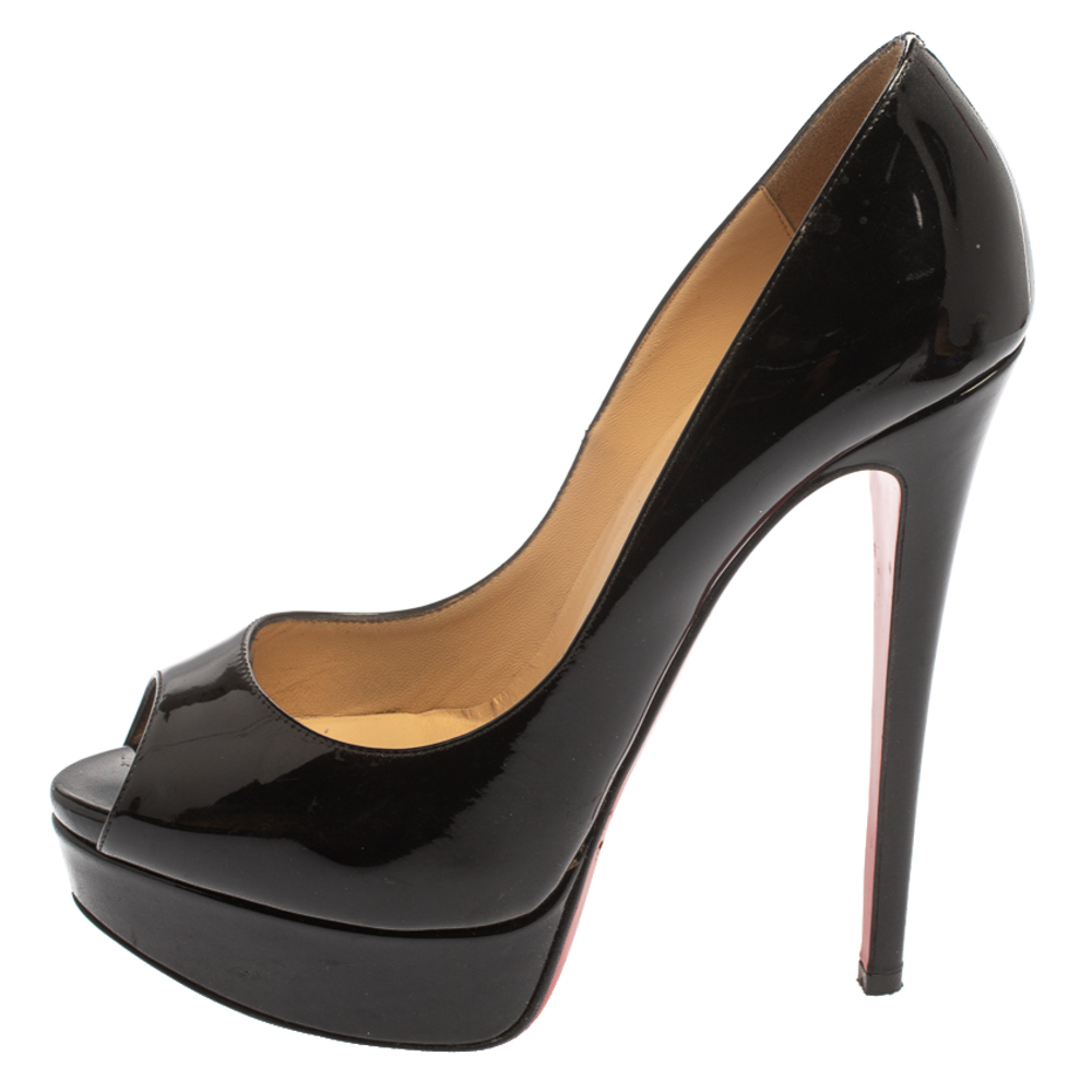 

Christian Louboutin Black Patent Leather Lady Peep Pumps Size