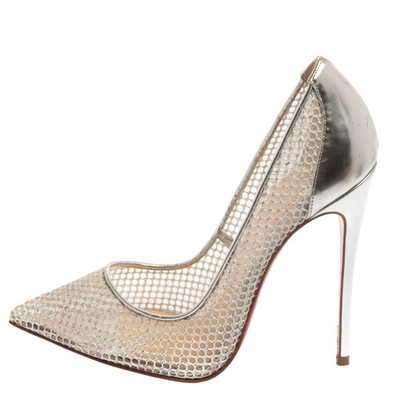 

Christian Louboutin Metallic Silver Mesh And Leather Follies Resille Pointed Toe Pumps Size