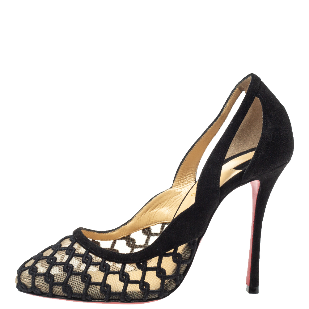 

Christian Louboutin Black Mesh And Suede K Racas Pumps Size