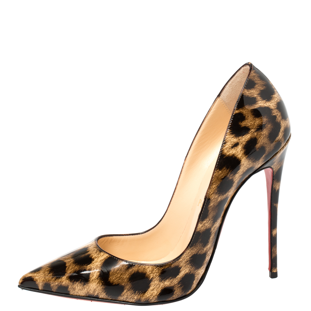 

Christian Louboutin Beige Leopard Print Patent Leather So Kate Pumps Size
