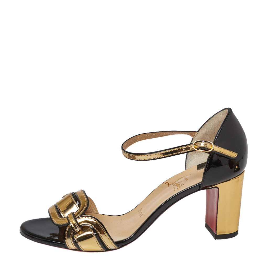 

Christian Louboutin Black/Gold Patent Leather Valparaisa Sandals Size