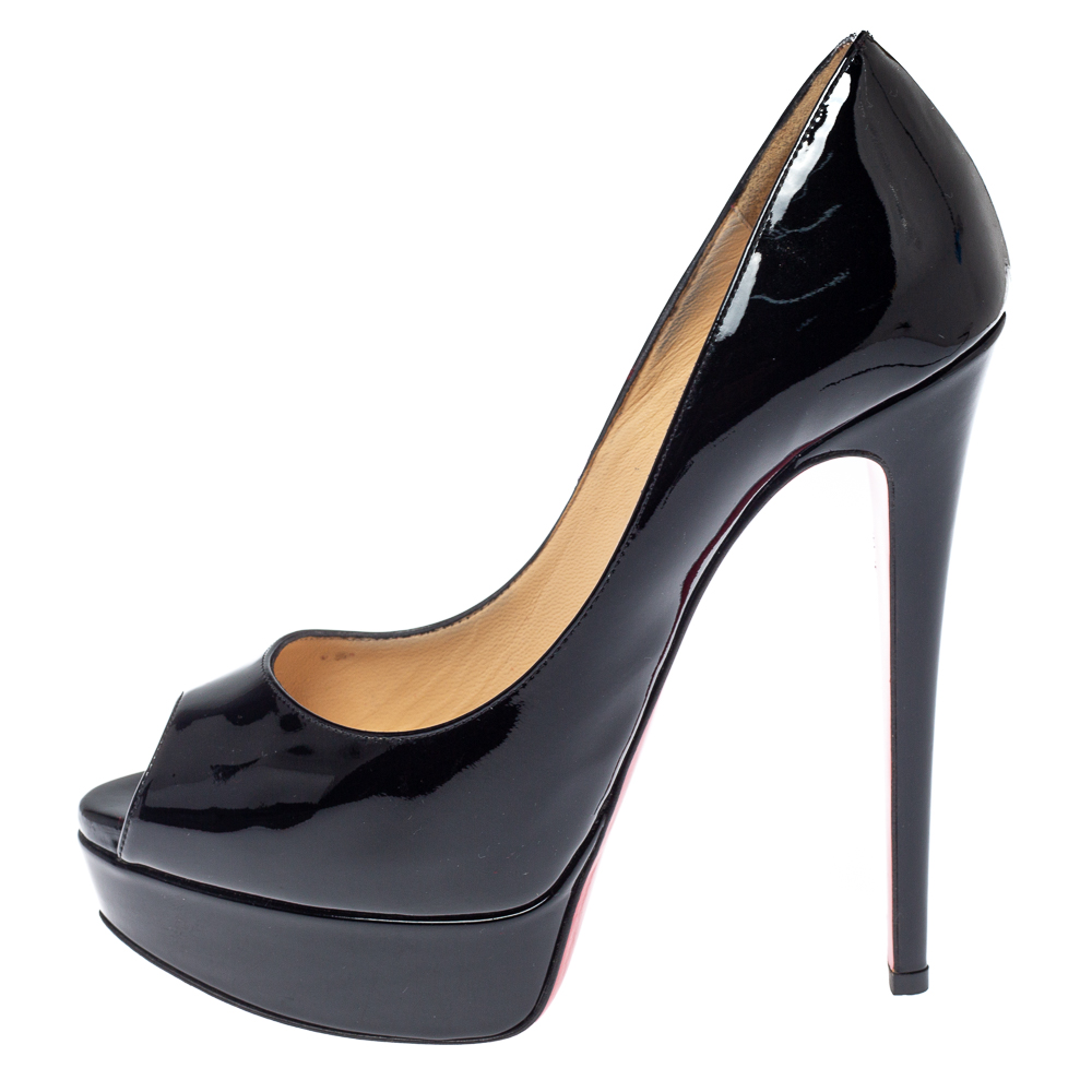 

Christian Louboutin Black Patent Leather Lady Peep Toe Platform Pumps Size