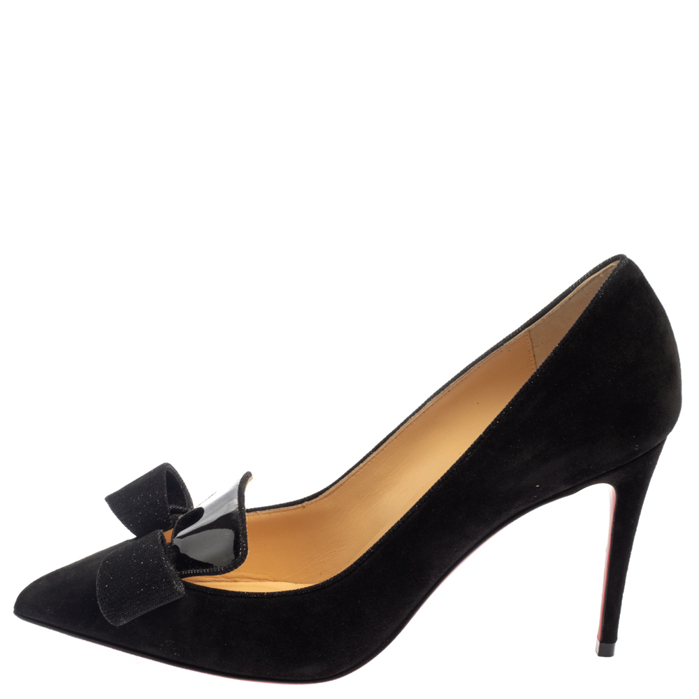 

Christian Louboutin Black Suede And Patent Leather Souriceau Pumps Size