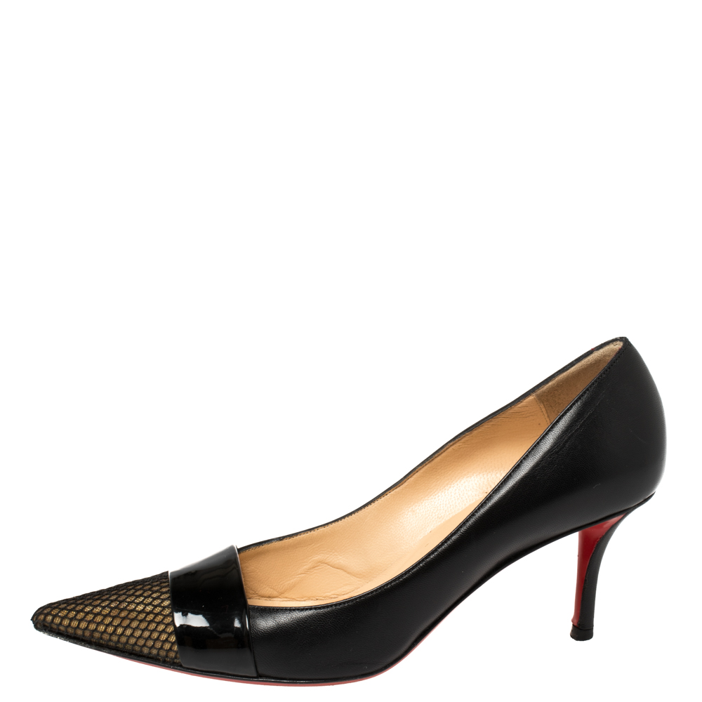 

Christian Louboutin Black Leather, Patent Leather and Mesh Gladiator Pointed Toe Pumps Size