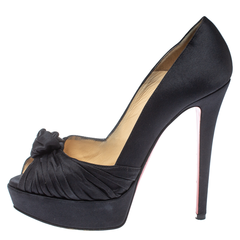 

Christian Louboutin Black Satin Lady Gres Knotted Peep Toe Pumps Size