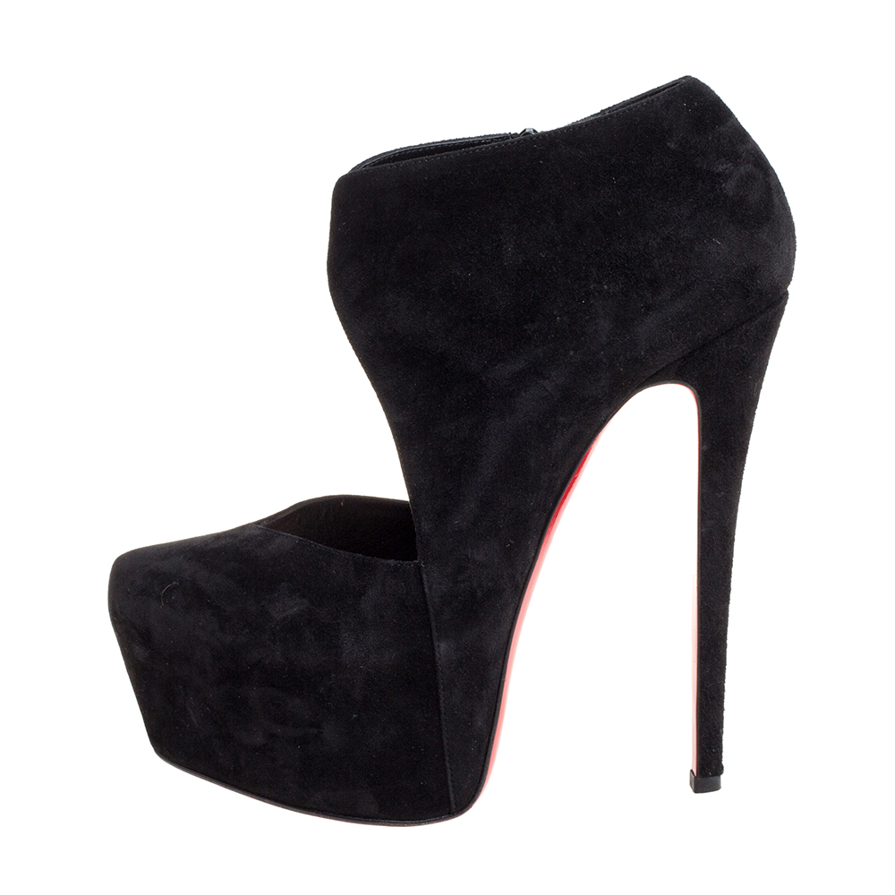 Christian Louboutin Black Suede Platform Ankle Booties