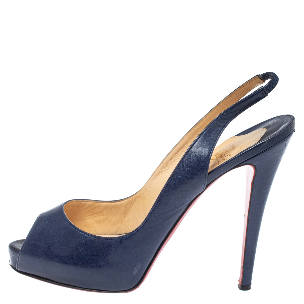

Christian Louboutin Blue Leather No Prive Slingback Sandals Size