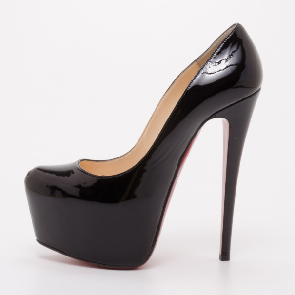 Christian Louboutin Black Patent Leather Daffodile Platform Pumps Size 37.5  at 1stDibs