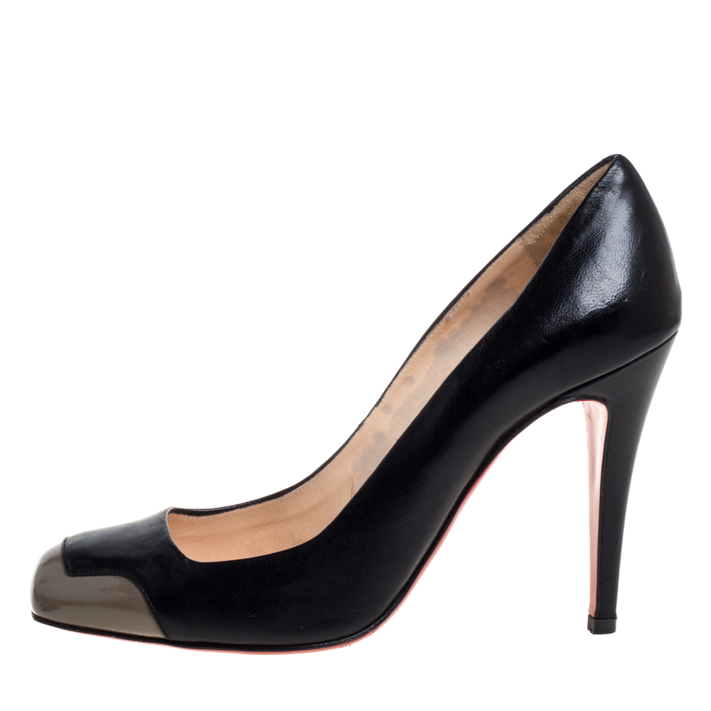 

Christian Louboutin Black/Gray Leather Square Toe Pumps Size