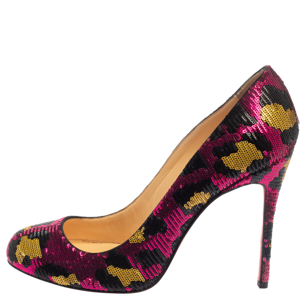 

Christian Louboutin Multicolor Leopard Print Sequin Fifi Pumps Size