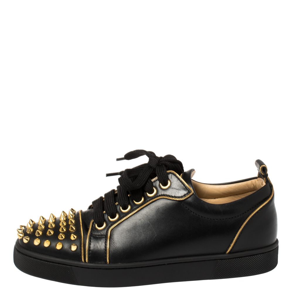 

Christian Louboutin Black Leather Louis Junior Spikes Low Top Sneakers Size
