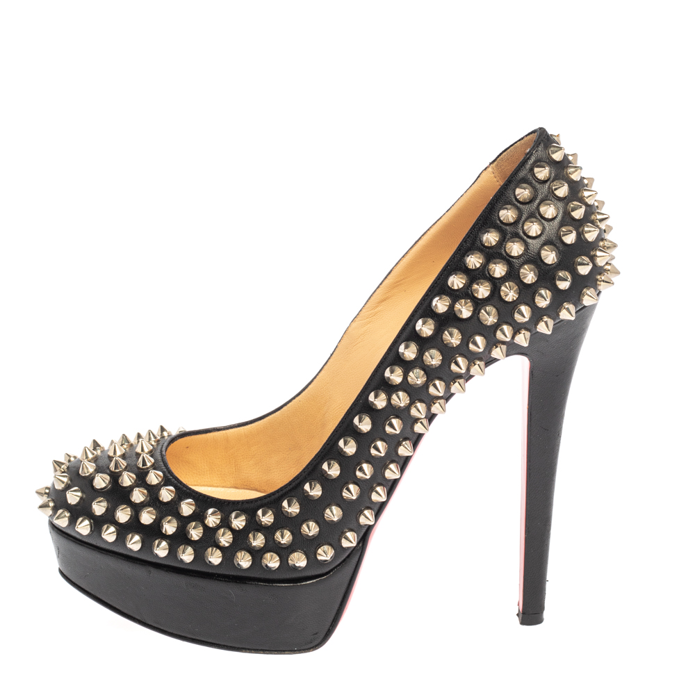 

Christian Louboutin Black Leather Bianca Spikes Pumps Size