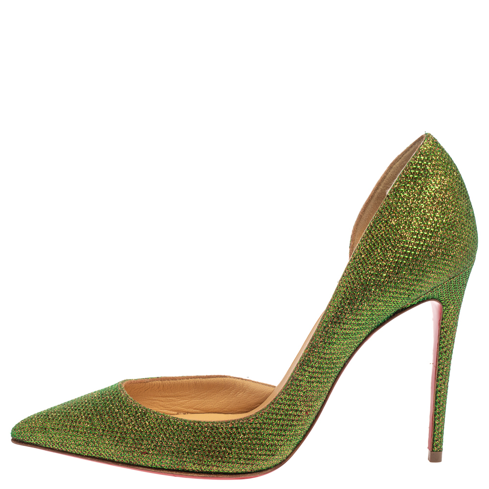

Christian Louboutin Green Glitter Fabric Iriza D'orsay Pumps Size