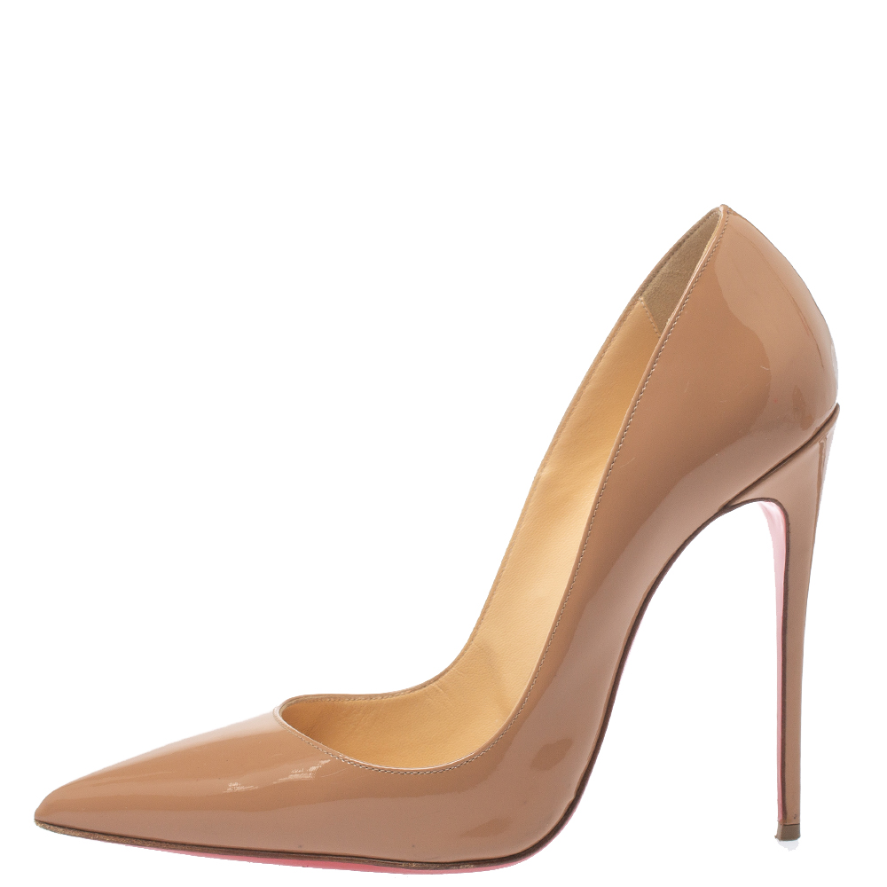 

Christian Louboutin Nude Beige Patent Leather So Kate Pumps Size