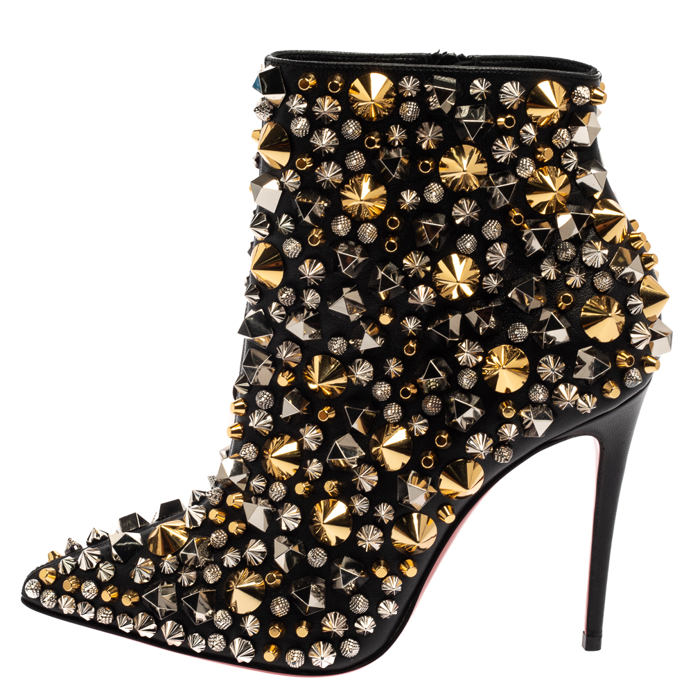 

Christian Louboutin Black Leather Stud Embellished So Full Kate Ankle Boots Size